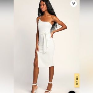 Lulu's club scene white one shoulder midi dress
